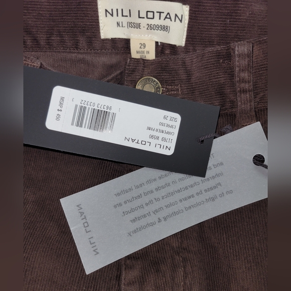 Nili lotan corduroy Carpenter pant espresso BROWN nwt 29 - Picture 5 of 8
